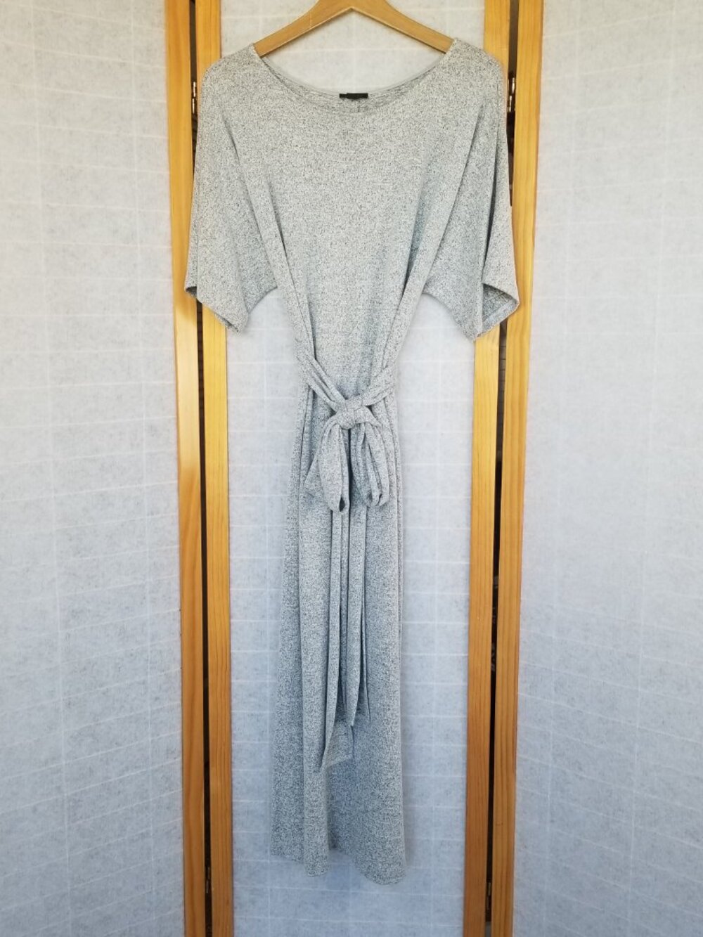 Ann Taylor Midi Dress Sweater Knit Belted Elbow Sleeves Gray Size Medium